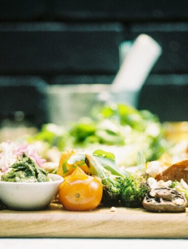 selective focus photography of tray of food