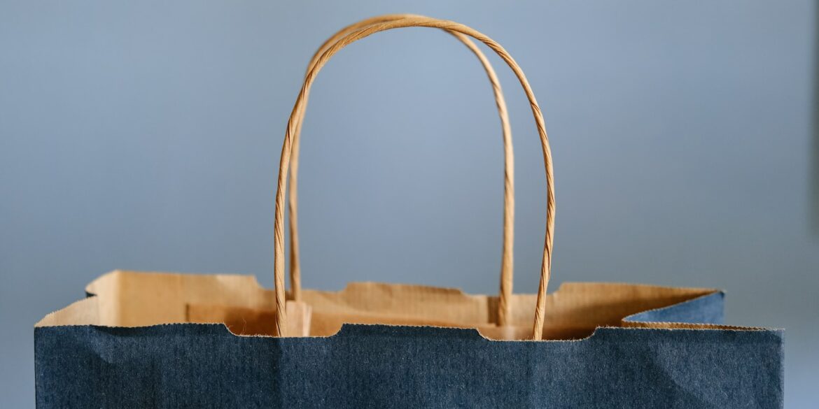 blue and brown tote bag