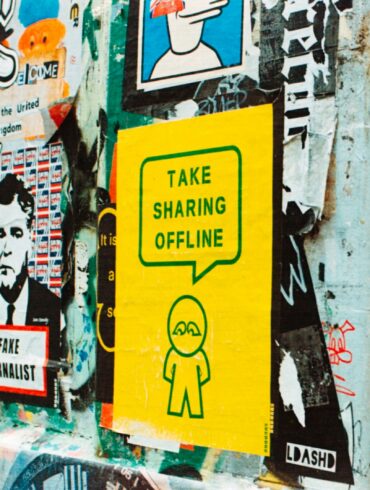 take sharing offline sticker on wall