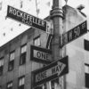 greyscale photo of street signage