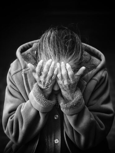 grayscale photography of person covering face