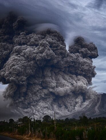 volcano eruption during daytime