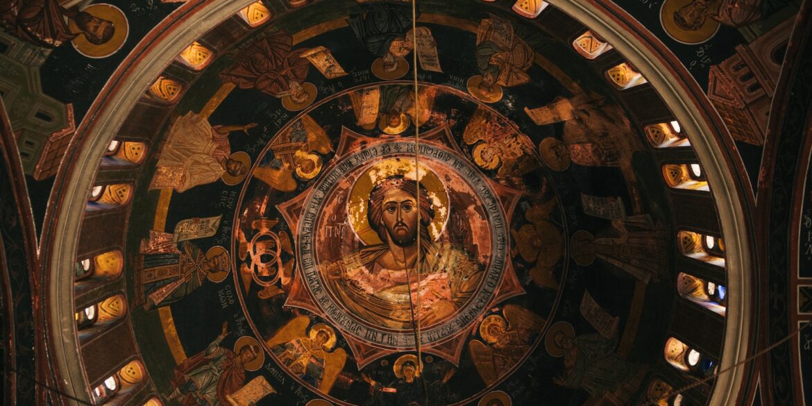 brown and black ceiling with jesus christ