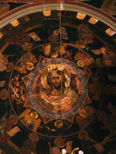 brown and black ceiling with jesus christ