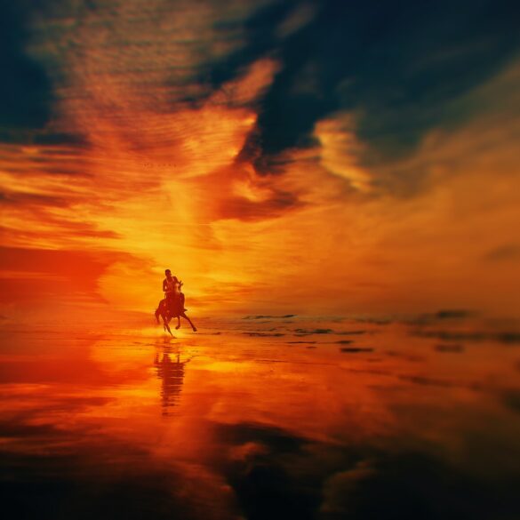 silhouette of man riding a horse