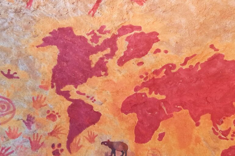 a map of the world painted on a wall