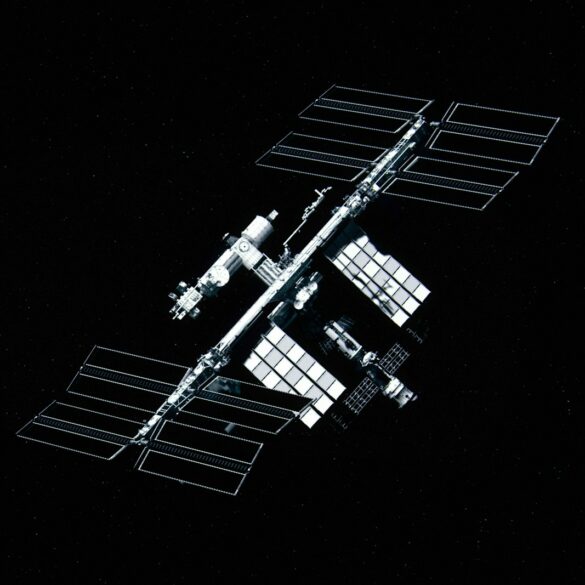 a space station in the middle of the night