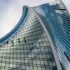 a tall glass building