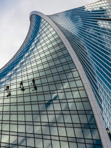 a tall glass building