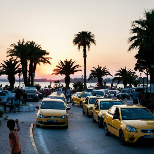 yellow taxis parked in line