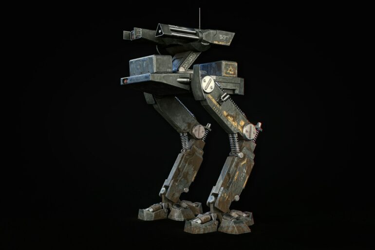 A picture of a robot that is in the dark