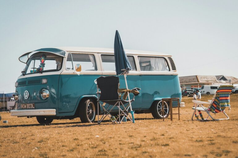 blue Volkswagen T2 van