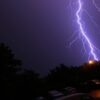 lightning bolt in dark rainy night