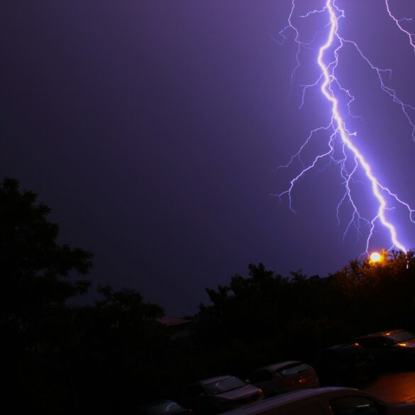 lightning bolt in dark rainy night
