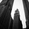 grayscale photo of high rise buildings