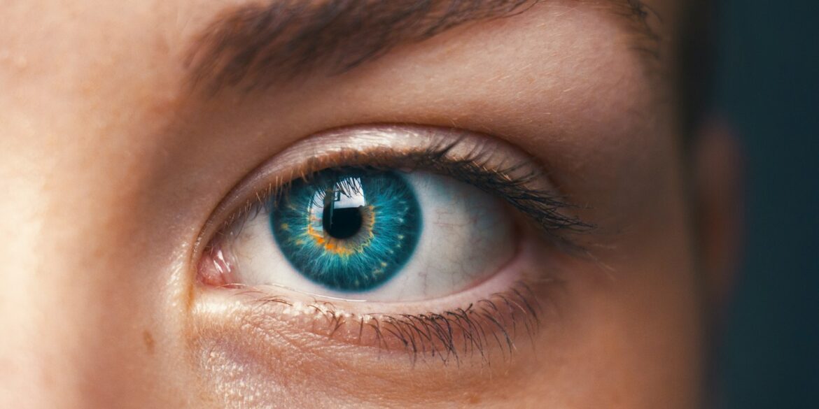selective focus of blue-eyed person