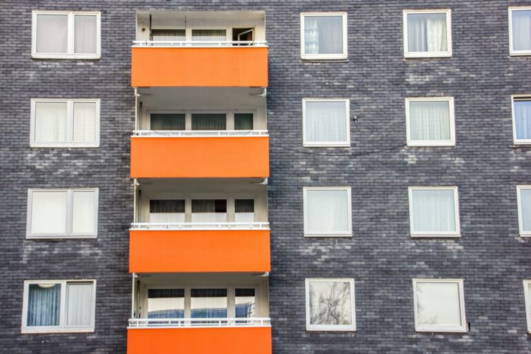 white and blue concrete building