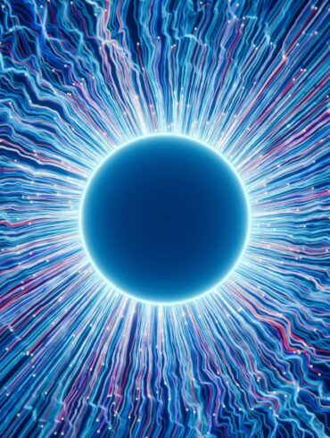 A close up of a blue eyeball in the dark