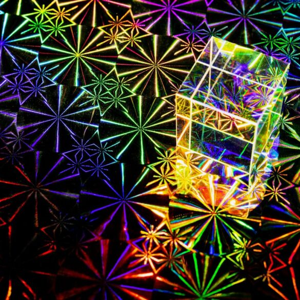 a multicolored picture of a chair in a room