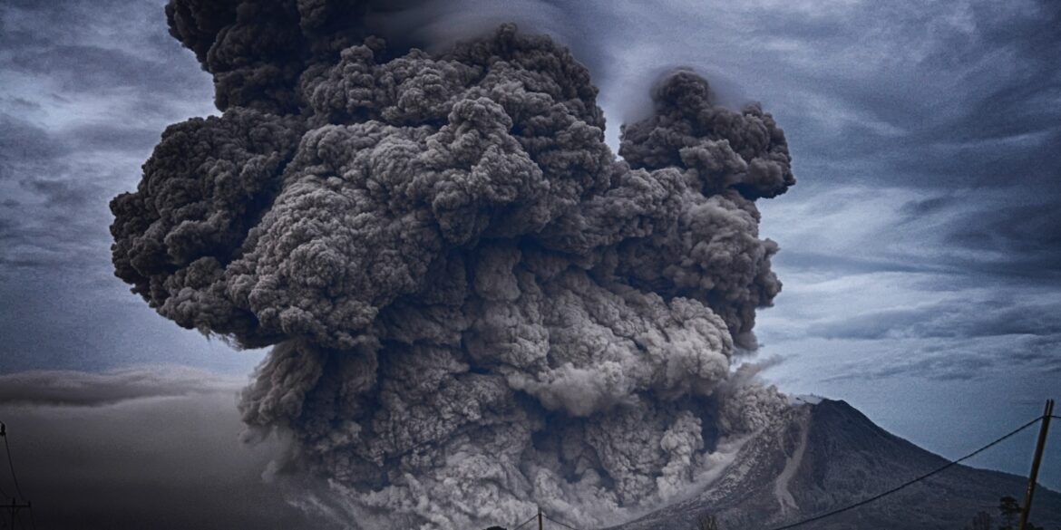 volcano eruption during daytime