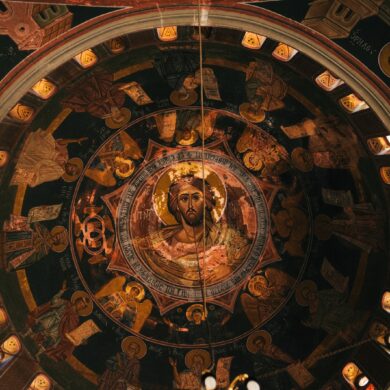 brown and black ceiling with jesus christ