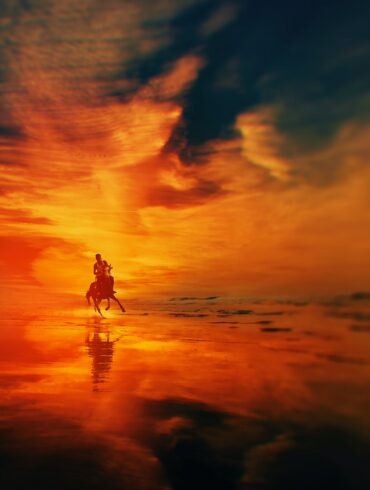 silhouette of man riding a horse