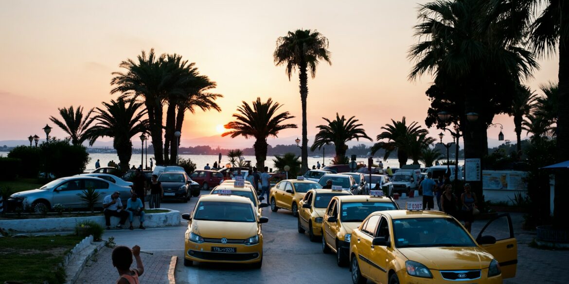 yellow taxis parked in line